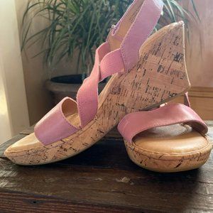 BORN Womens Pink Leather Wedge Strappy Sandals CBFA19 Sz 10M Open Toe